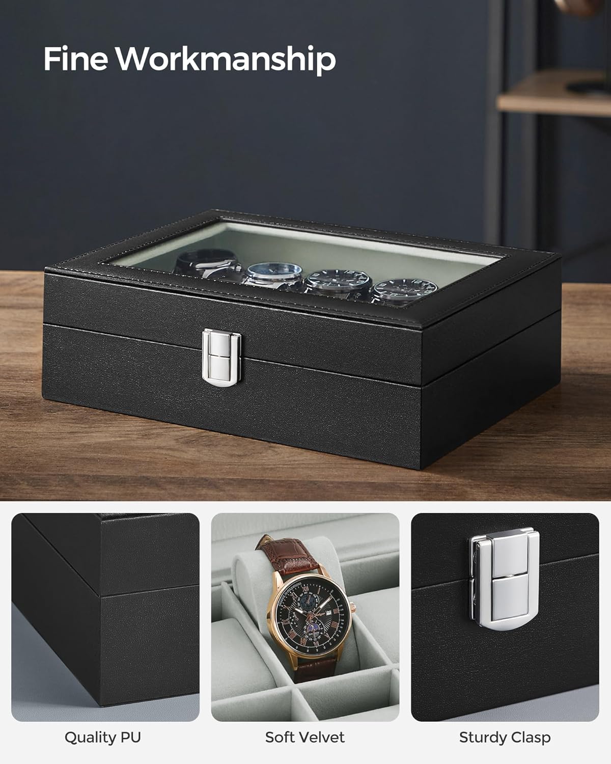 Decawall watch case showing 10 removable watch pillows inside