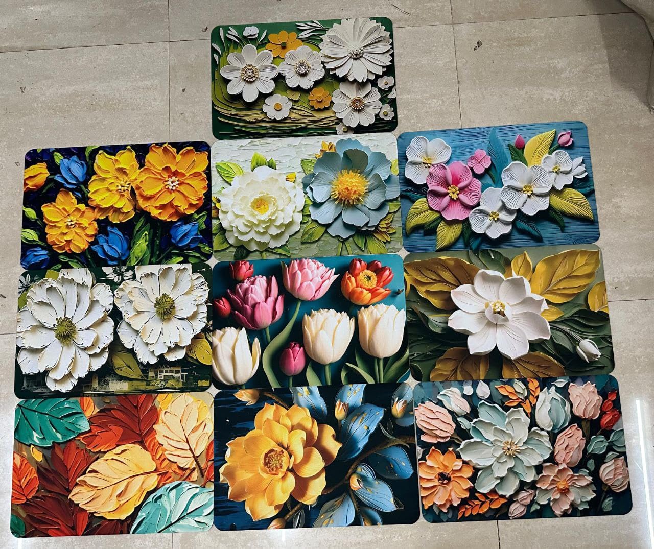 Flower print welcome mat placed at the front door