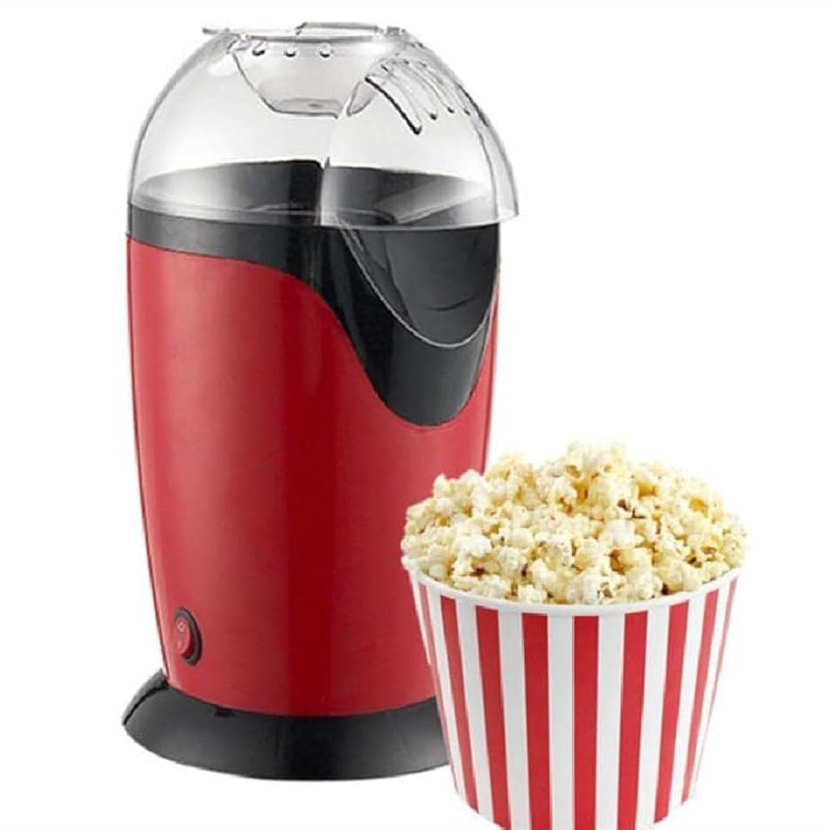 Hot air popcorn popper with measuring cup and removable lid