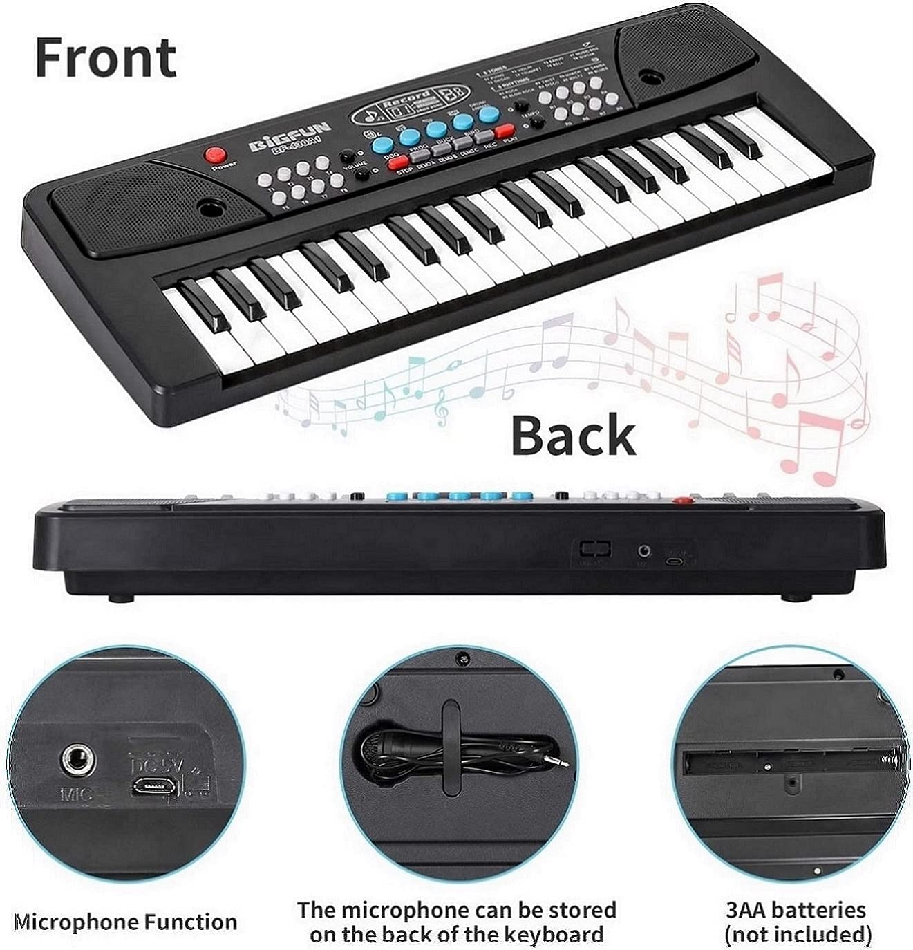 Kids learning music with the piano keyboard toy, ideal for musical education
