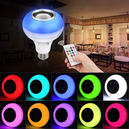 LED bulb emitting colorful light with music playing