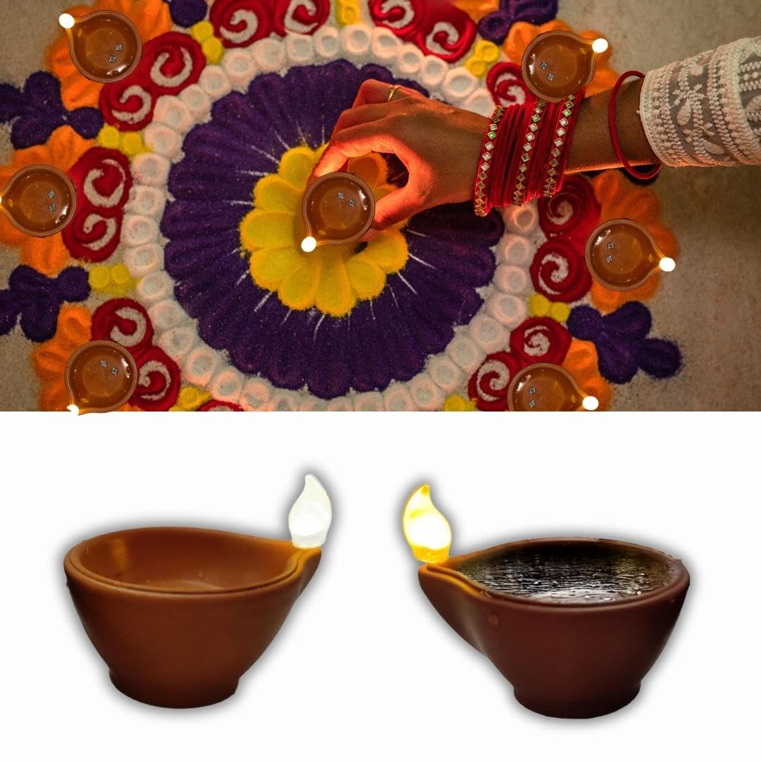 LED diyas displayed as part of Diwali or festive decorations