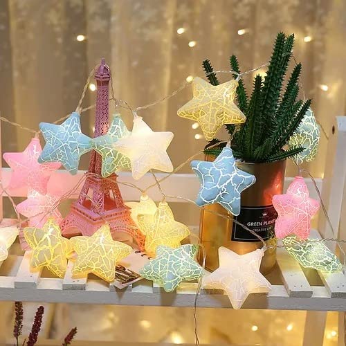 Main Image: Crack star string lights with 16 LED bulbs in warm white