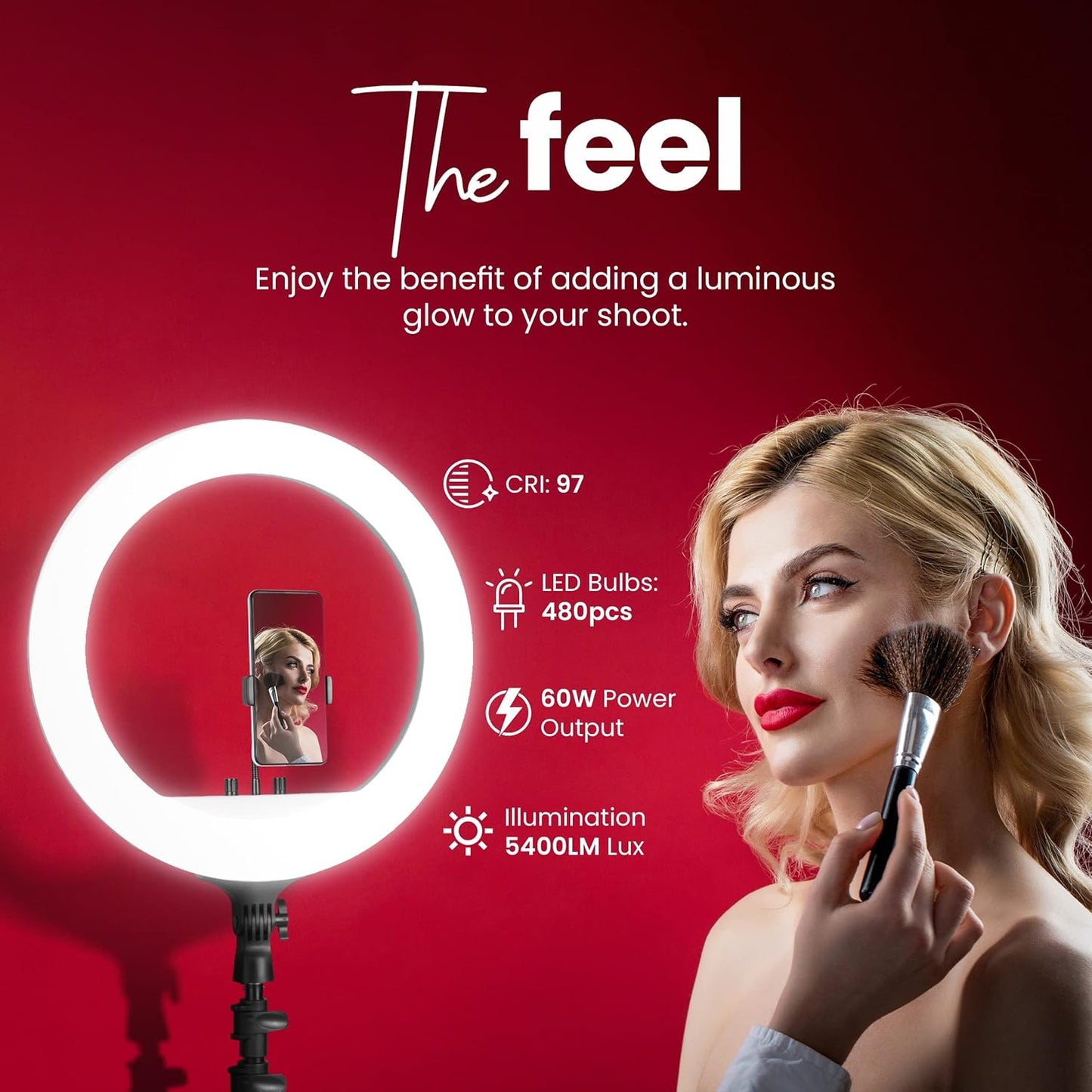 Makeup artist using the ring light for makeup application