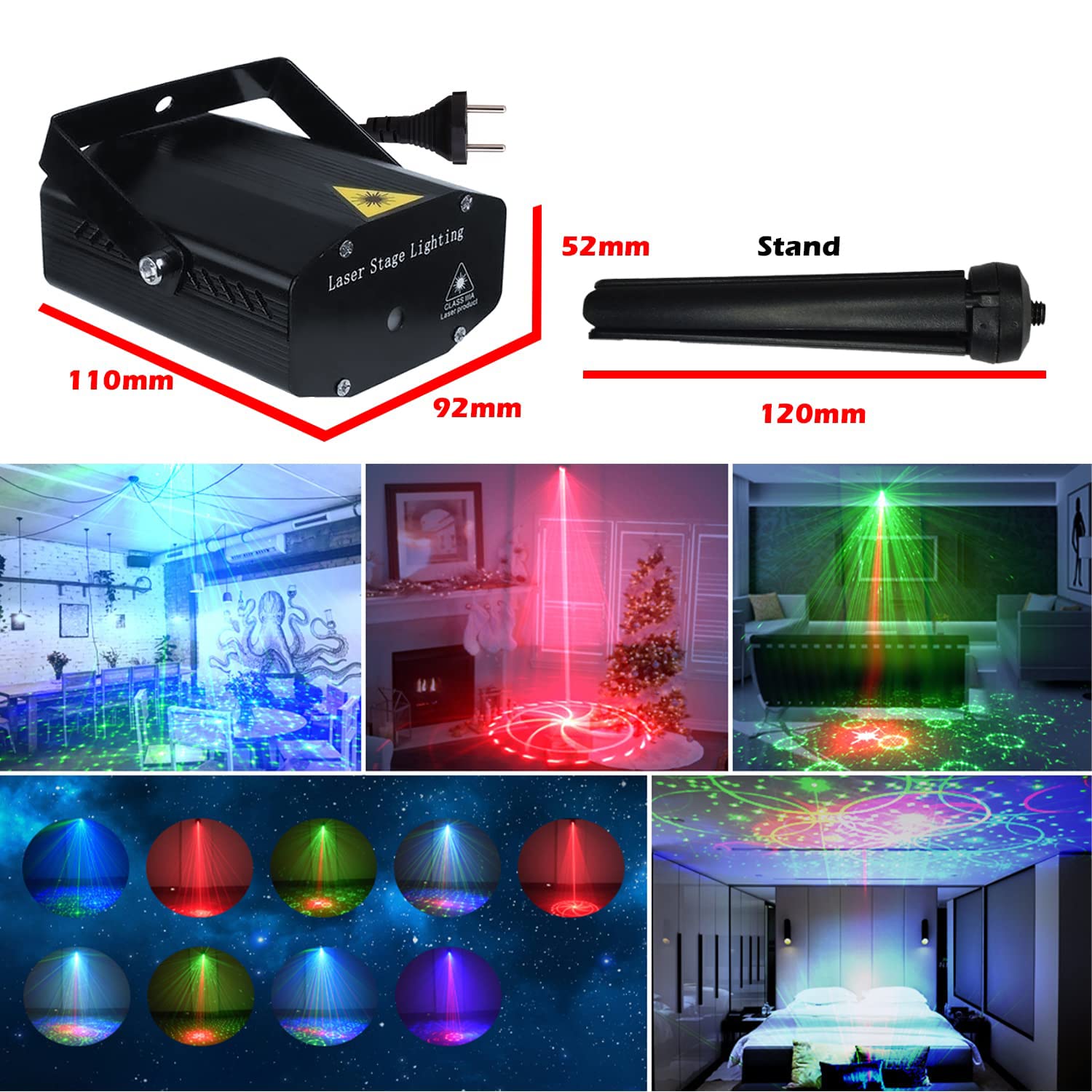 Mini laser projector light with tripod stand for easy setup