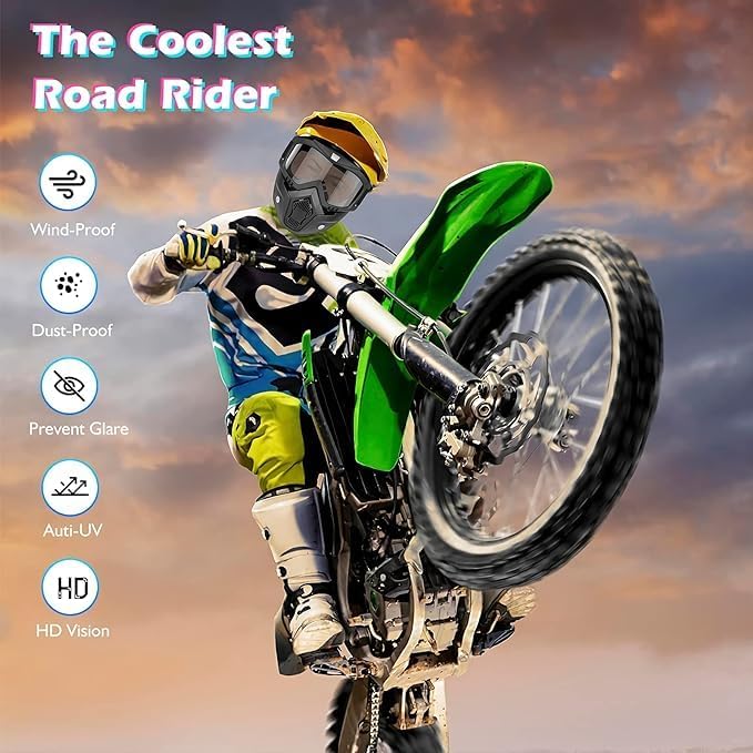 Motorcycle riding mask with goggles and strap