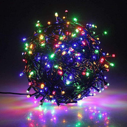 Multicolor rice lights glowing in a festive setup