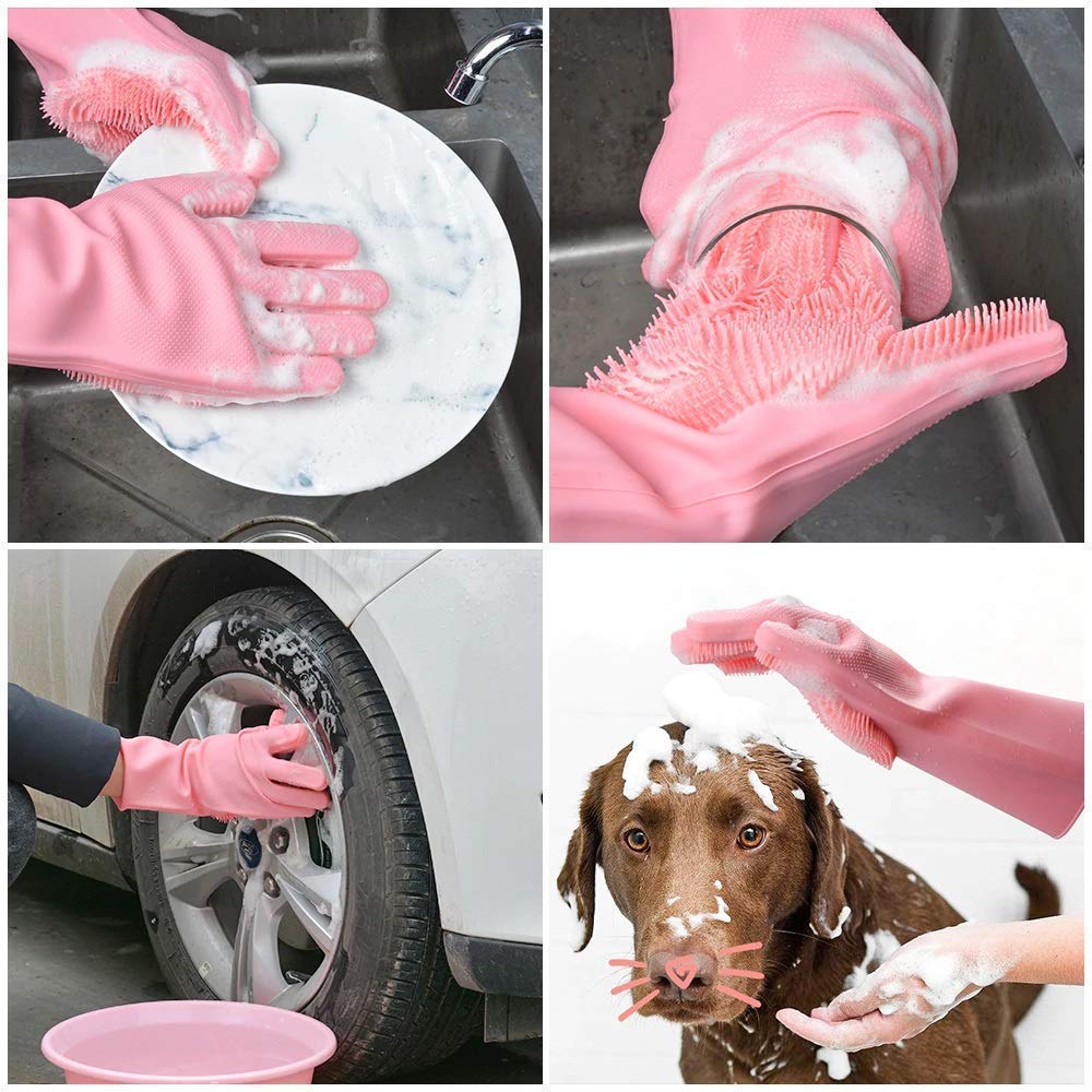 Person using Decawall silicone gloves for washing dishes in the kitchen