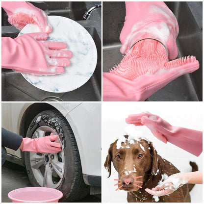 Person using Decawall silicone gloves for washing dishes in the kitchen