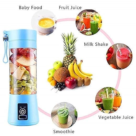 Portable juicer blending fresh fruits into a smoothie