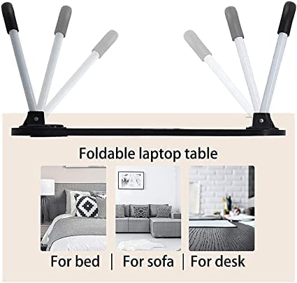 Portable laptop table placed on a bed for comfortable use