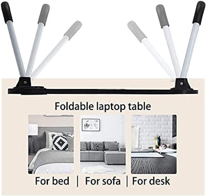 Portable laptop table placed on a bed for comfortable use