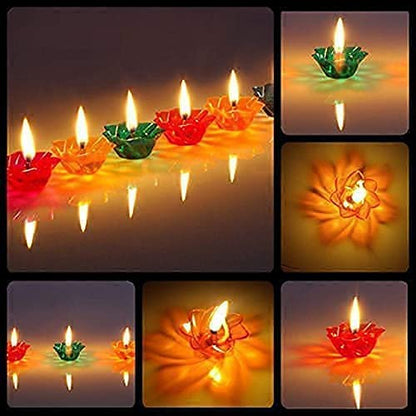 Set of 12 multicolour Diwali diyas with 3D flower-shaped design