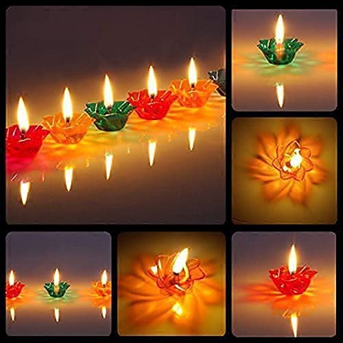 Set of 12 multicolour Diwali diyas with 3D flower-shaped design