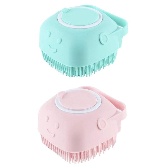 Silicone exfoliating brush with soft bristles and soap holder