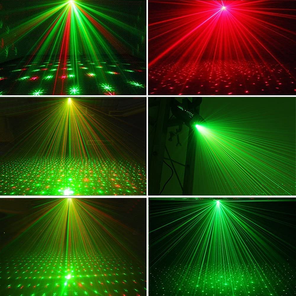 Sound-activated mini laser projector light creating vibrant patterns