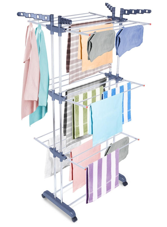 Stainless steel 3-layer cloth drying stand with double poles