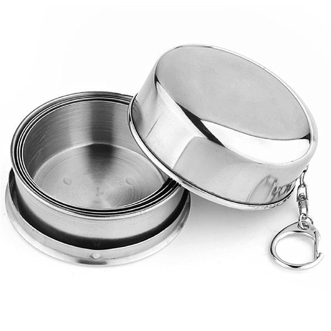 Stainless steel camping mug with a sturdy keychain for easy carrying