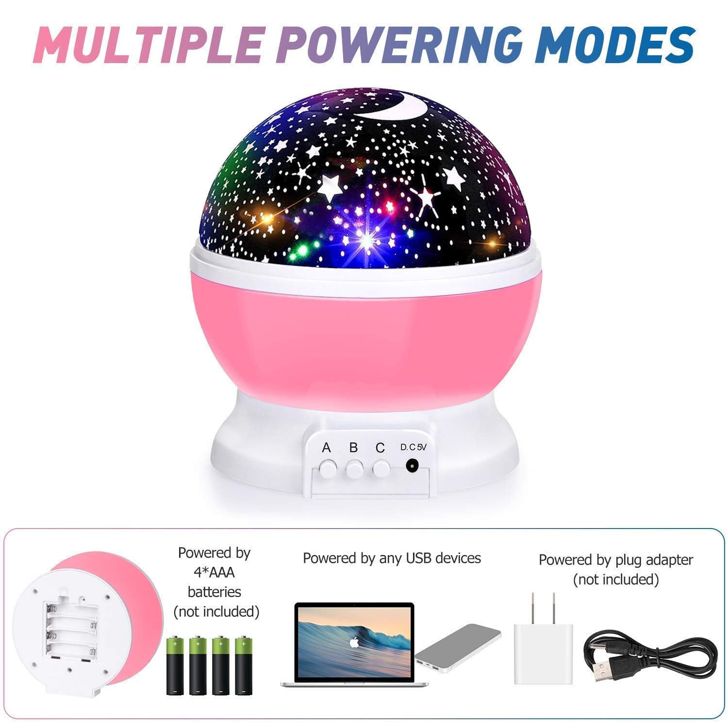 Star and moon night lamp projecting colorful patterns