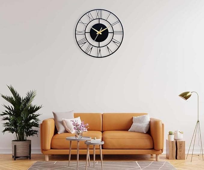 Stylish wall clock in a cozy bedroom setting