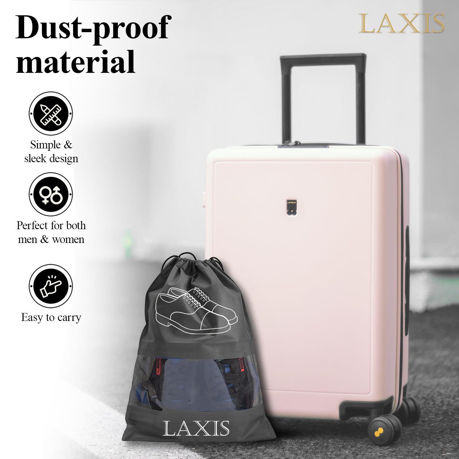 Travel shoe bags neatly organized inside a suitcase