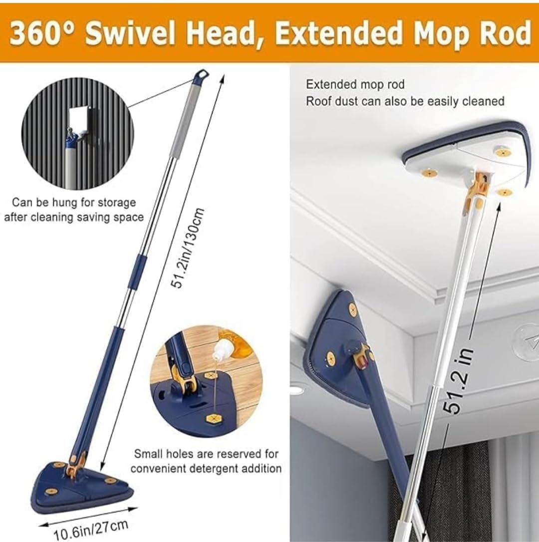 Triangle mop reaching ceiling corners for effective dusting
