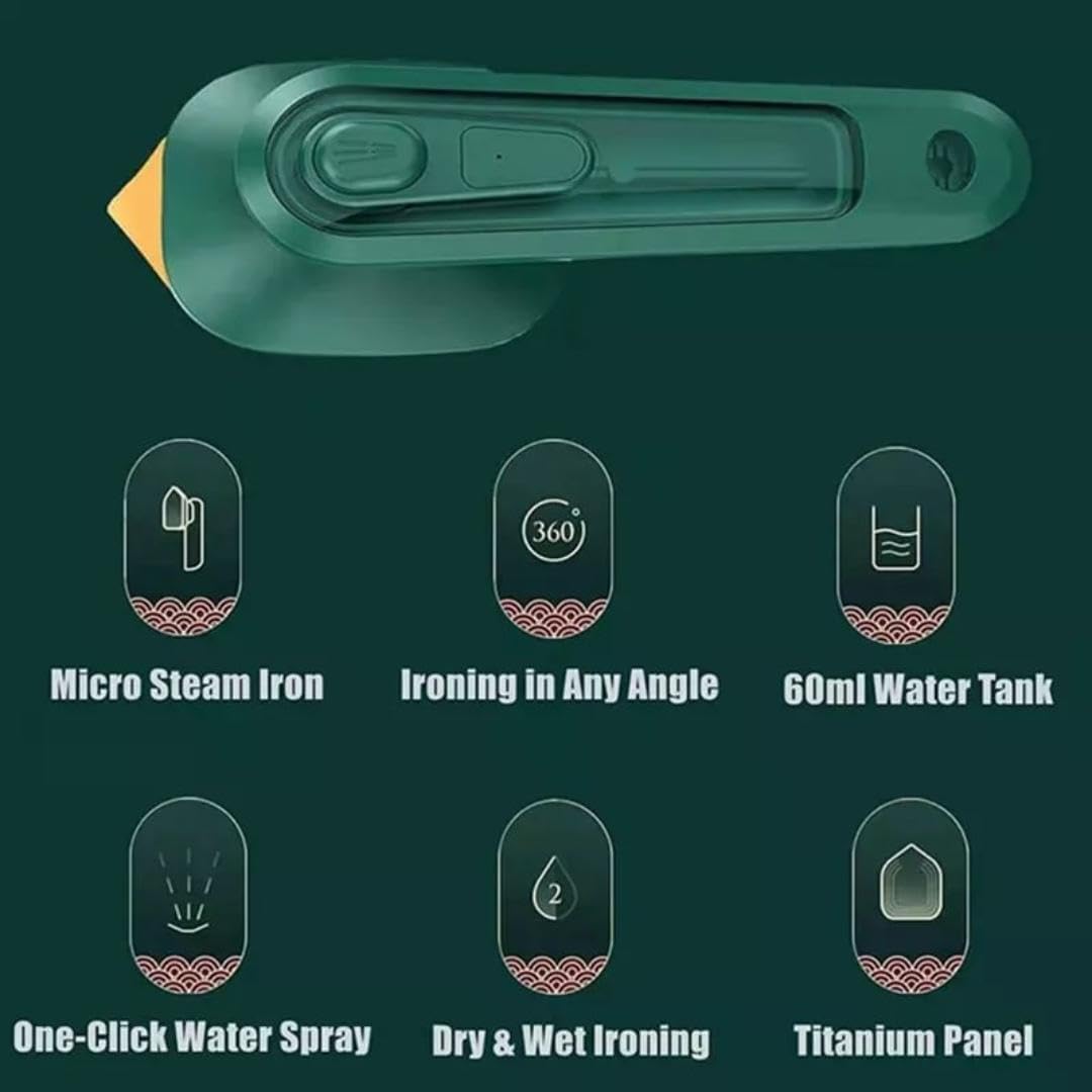 User holding the heated iron ready for quick wrinkle removal