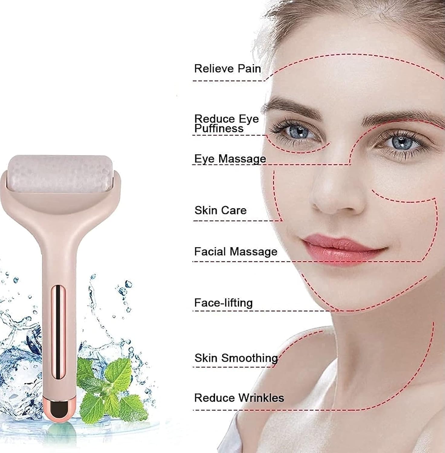 Woman using the ice roller on her cheeks